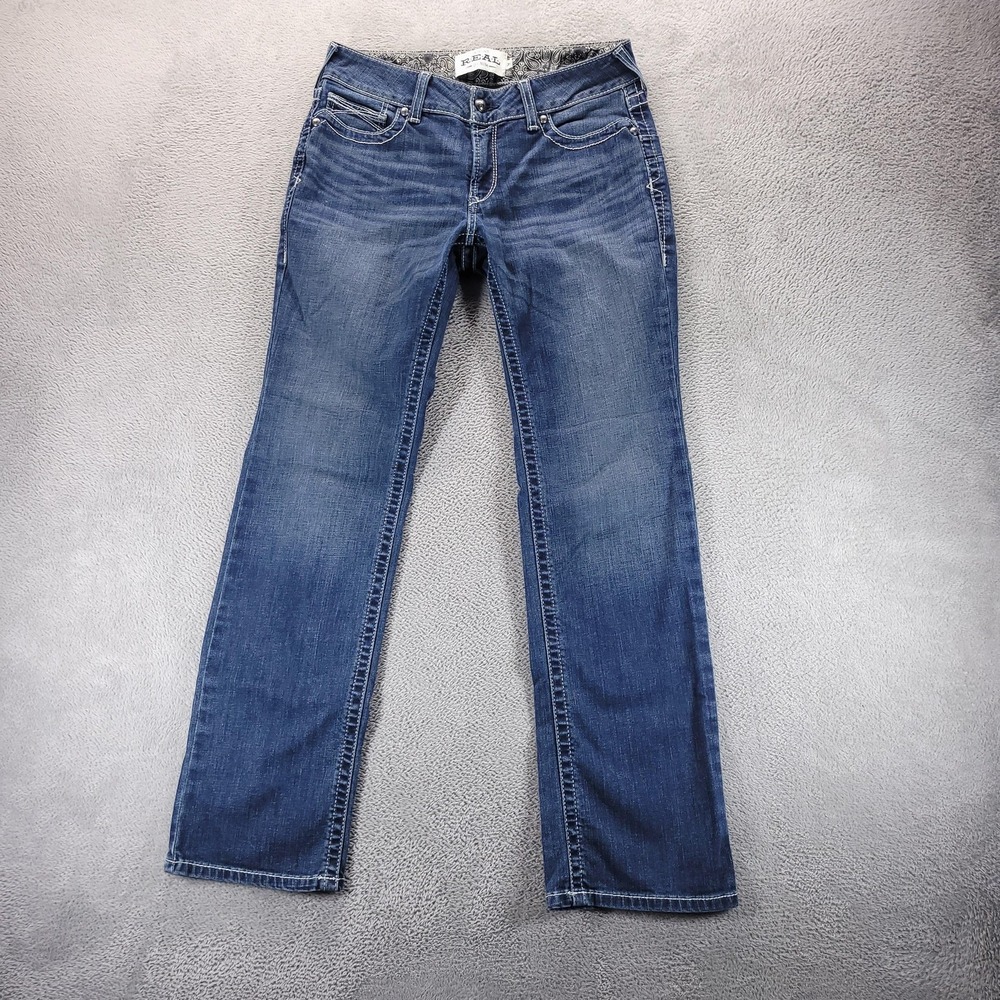 Ariat REAL Jeans Womens 30 Blue Straight Icon Mid Rise Dark Wash Stretch Cowgirl